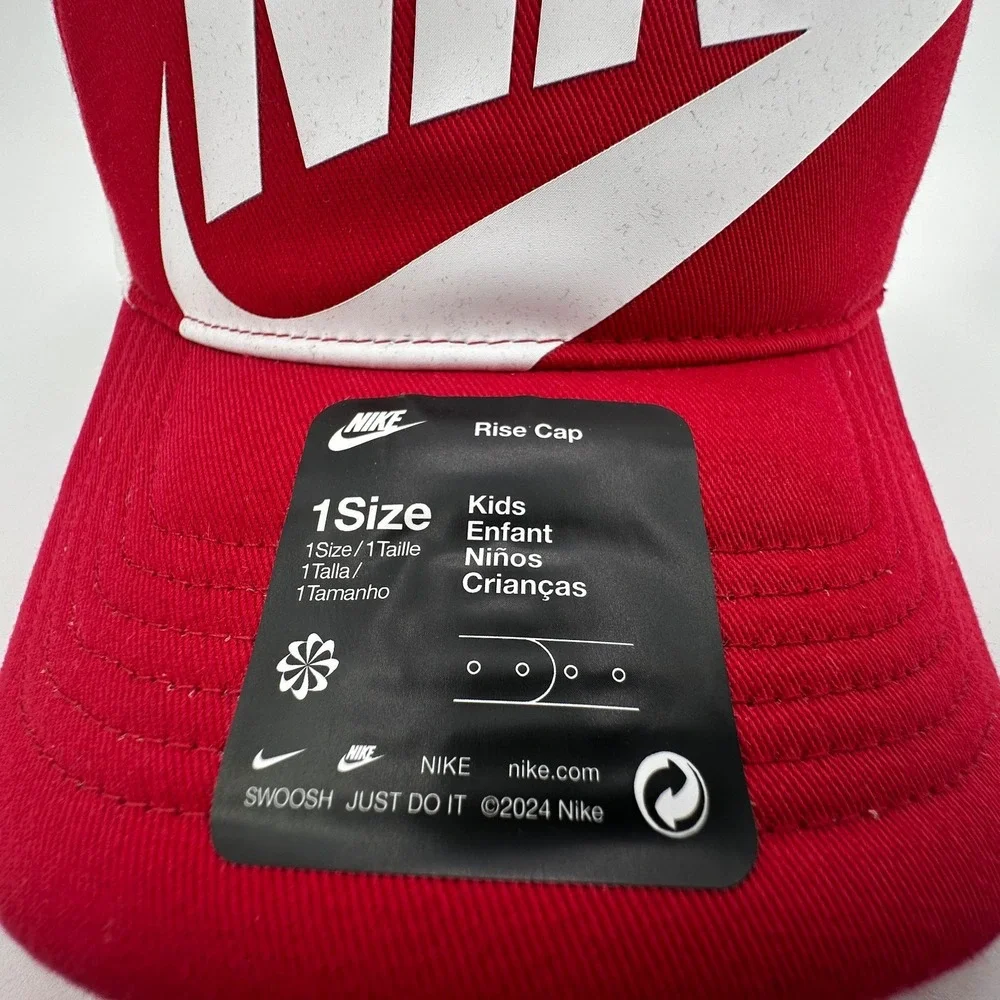 Nike Rise Trucker Cap Youth Kids One Size Snapback Red White Structured Hat NEW